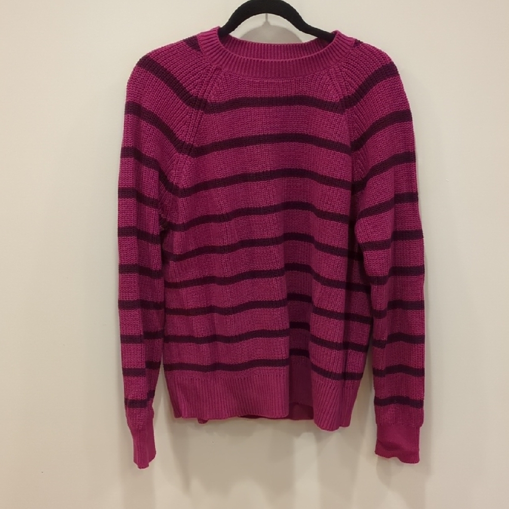 Vineyard Vines Pure Cotton Pink Stripe Fisherman Sweater Size XL Nautical Preppy